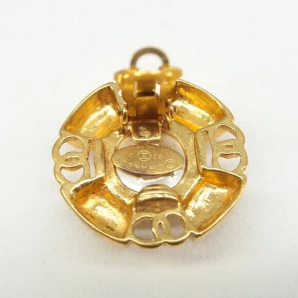 100% Authentic CHANEL Gold Metal CC Pearl Clip-On Earrings - Picture 5 of 9